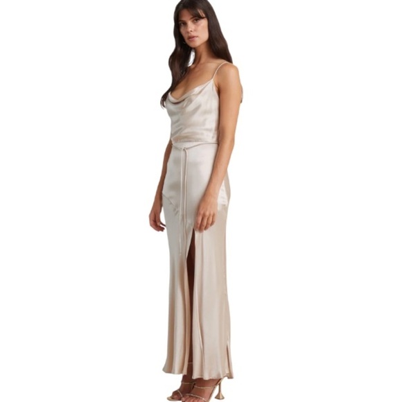 BEC + BRIDGE Moon Dance Midi dress in Sand Champagne Leg Slit US 10 AU 14 - Picture 1 of 8